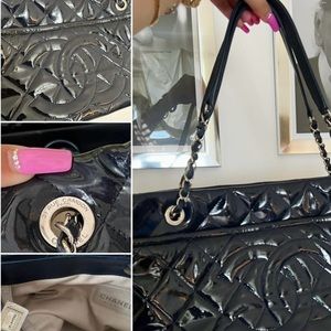 Chanel 2014 (19) series midnight blue patent leather tote bag. good condition